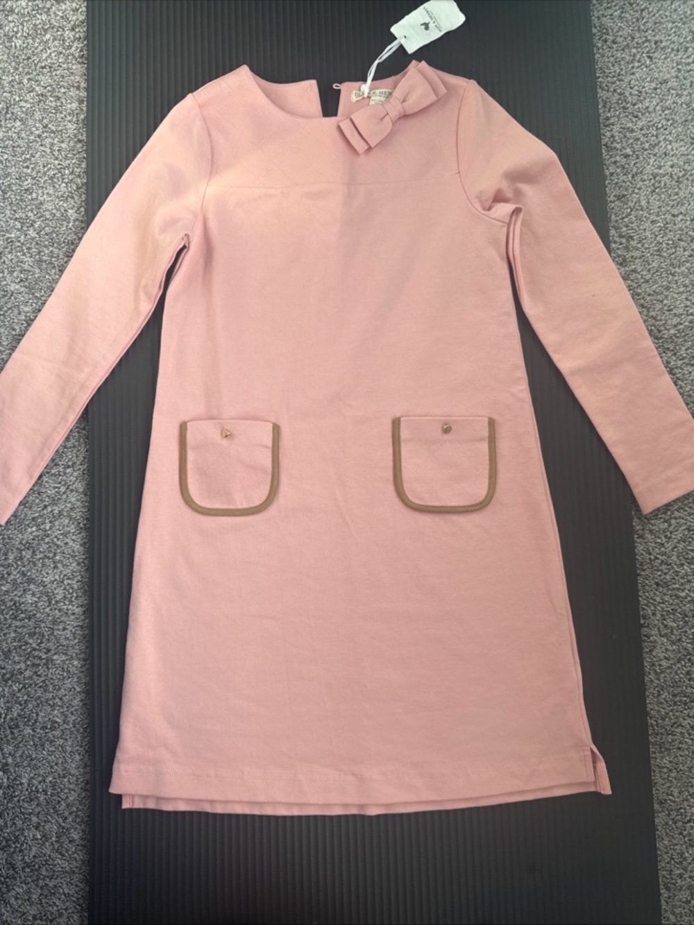 Girls' Pink Bow-Accent Long Sleeve Dress